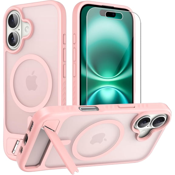MYKOMI for iPhone 16 case: [fit for Magsafe] Strong Magnetic & Invisible Stand, Military-Grade Drop Protection with Screen Protector, Adjustable Kickstand Slim Frosted Translucent Matte Phone Case