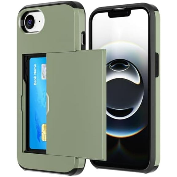 MYKOMI for iPhone 16E Case with Card Holder [Store 2 Cards] Dual Layer Heavy Duty Protective Case Hidden Card Slot Slim Wallet Case for iPhone 16E 2025 6.1"