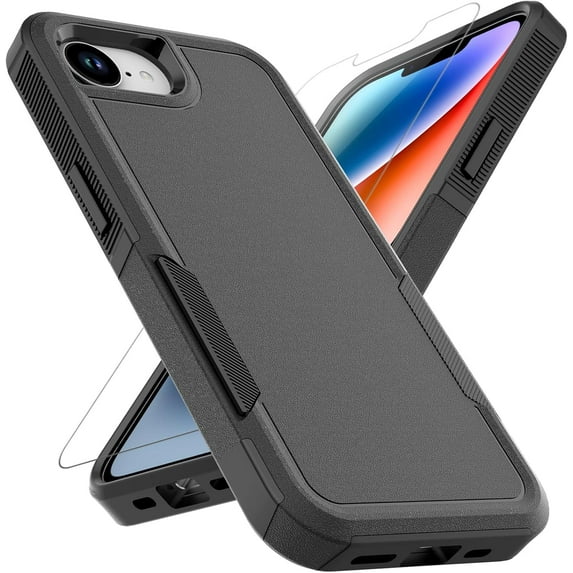 MYKOMI For iPhone 16E Case: Dual Layer Protective Heavy Duty Cell Phone Cover Shockproof Rugged with HD Screen Protector - Military Protection Bumper Tough - Apple iPhone 16E / SE 2025 / SE4