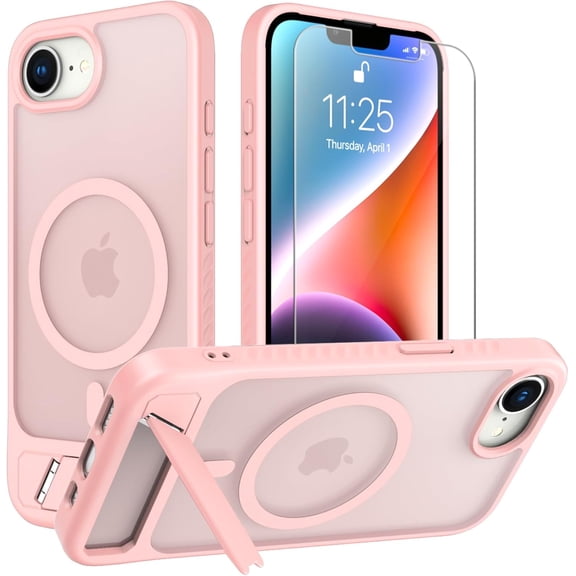 MYKOMI for iPhone 16E case: [fit for Magsafe] Strong Magnetic & Invisible Stand, Military-Grade Drop Protection with Screen Protector, Adjustable Kickstand Frosted Translucent Matte Phone Case