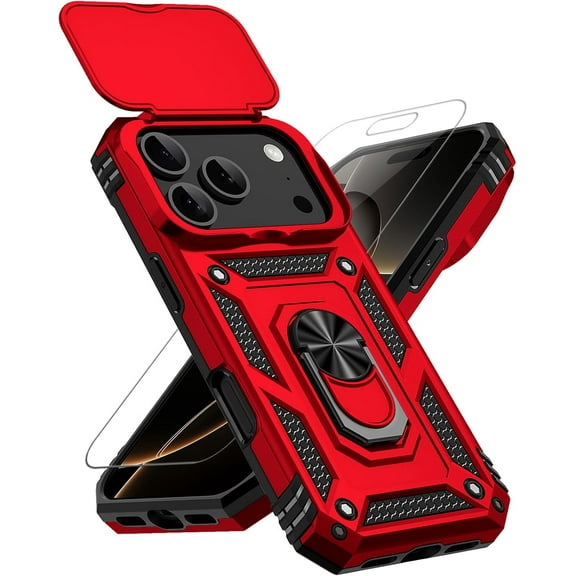 MYKOMI for iPhone 17 Pro Case, with Slide Camera Cover HD Screen Protector [Military Grade 16ft. Drop Tested] Ring Holder Kickstand Protective Phone Case for Apple iPhone 17 Pro