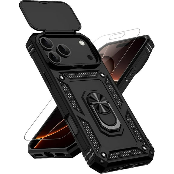 MYKOMI for iPhone 17 Pro Max Case, with Slide Camera Cover HD Screen Protector [Military Grade 16ft. Drop Tested] Ring Holder Kickstand Protective Phone Case for Apple iPhone 17 Pro Max