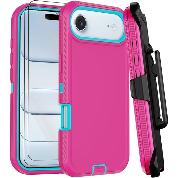 MYKOMI for iPhone Air Case with Belt Clip Holster,Heavy Duty Rugged 3-Layer Military Grade Drop Protection Phone Cases,[2 Screen Protector & Kickstand] Shockproof Bumper Cover for Apple 17 Air