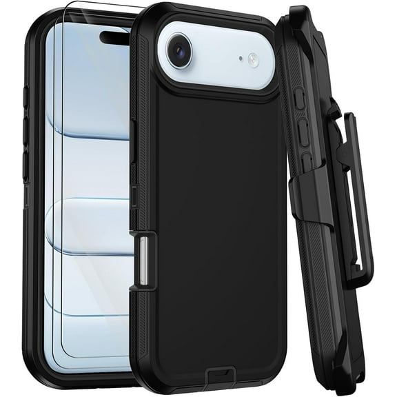 MYKOMI for iPhone Air Case with Belt Clip Holster,Heavy Duty Rugged 3-Layer Military Grade Drop Protection Phone Cases,[2 Screen Protector & Kickstand] Shockproof Bumper Cover for Apple 17 Air