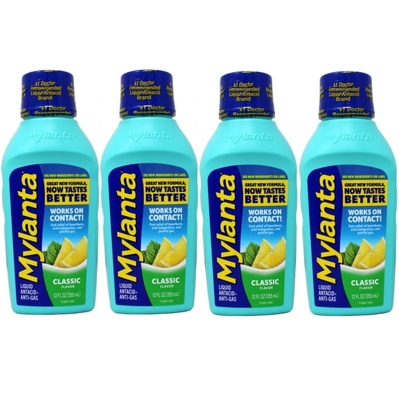 MYLANTA Maximum Strength Liquid Antacid + Anti-Gas, Classic Flavor 12 oz (Pack of 4)