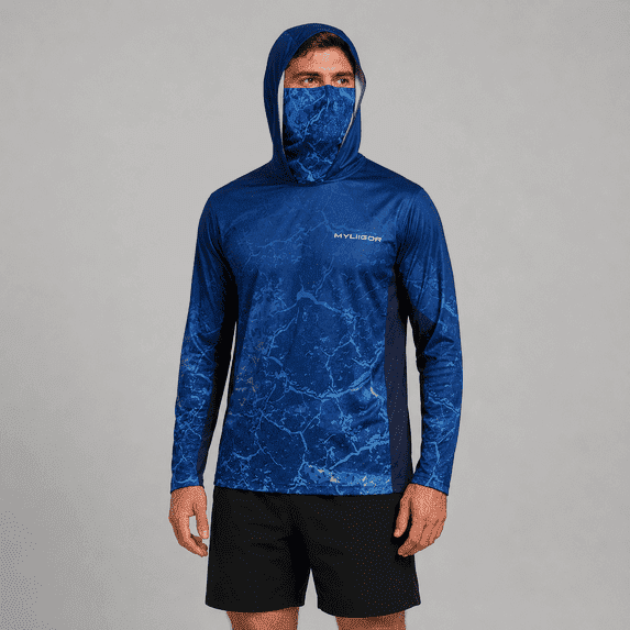 MYLIIGOR Men’s UPF 50+ Hooded Fishing Shirt with Face Mask, Long Sleeve Quick Dry Breathable UV Sun Protection Fishing Hoodie Sun Shirts