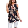 thumbnail image 1 of MYLookk Women Casual Cold Shoulder T Shirt Short Sleeve Loose Swing Tunic Tops Blouse, 1 of 8