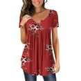thumbnail image 1 of MYLookk Women Summer Pleated Short Sleeve Tunic Tops Button Down Casual Blouse, 1 of 7