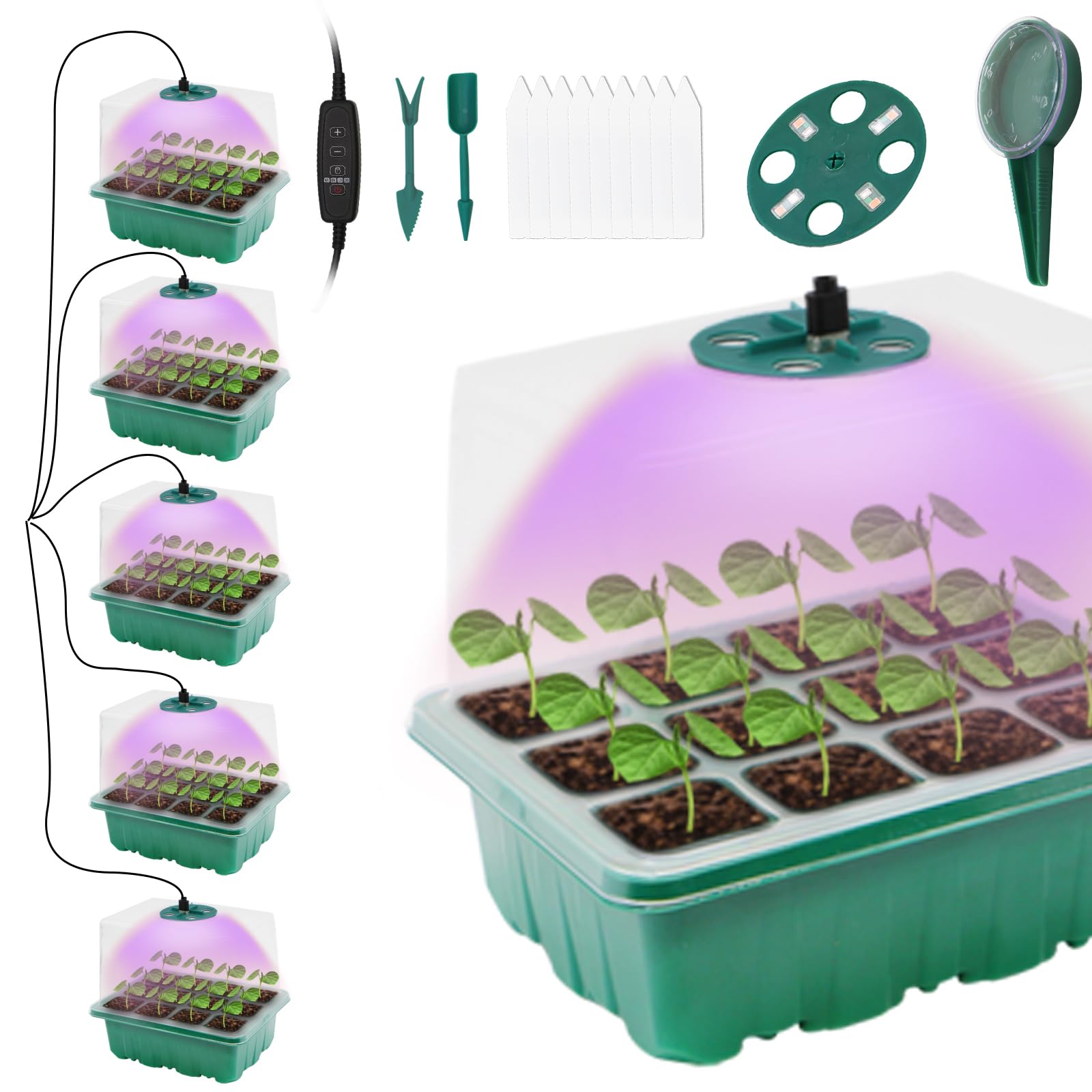 MYMULIKE 5 Packs Seed MMF7 Starter Tray with Grow Light, Plant Starter