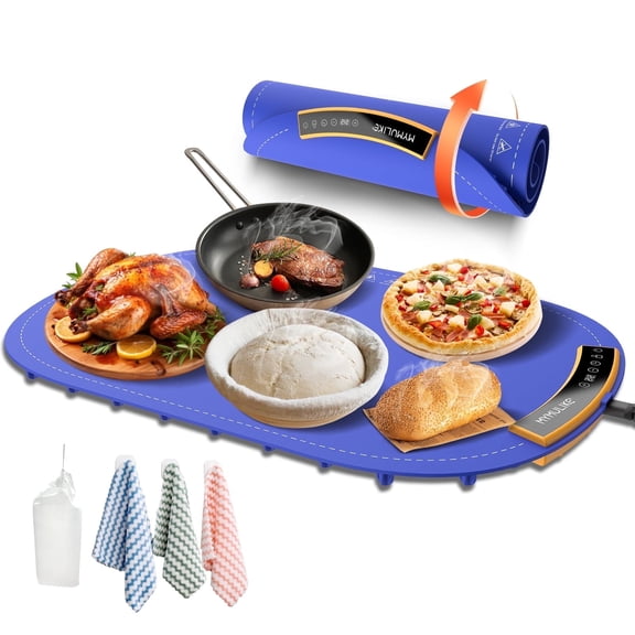 MYMULIKE Food Warming Mat,with 7 Temp Control and 4 Timing Settings, Bread Proofing Function Child-Lock, Food Warmer for Buffets Home Parties