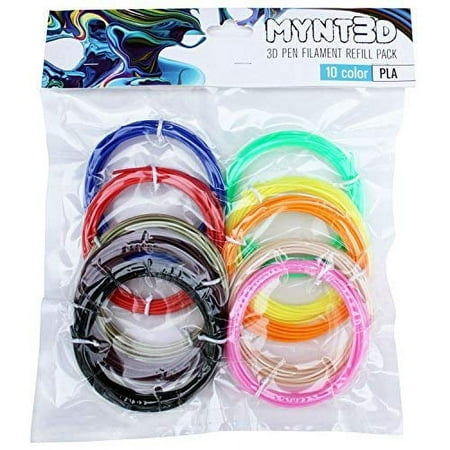 MYNT3D PLA 3D Pen Filament Refill Pack (10 color, 3m each)