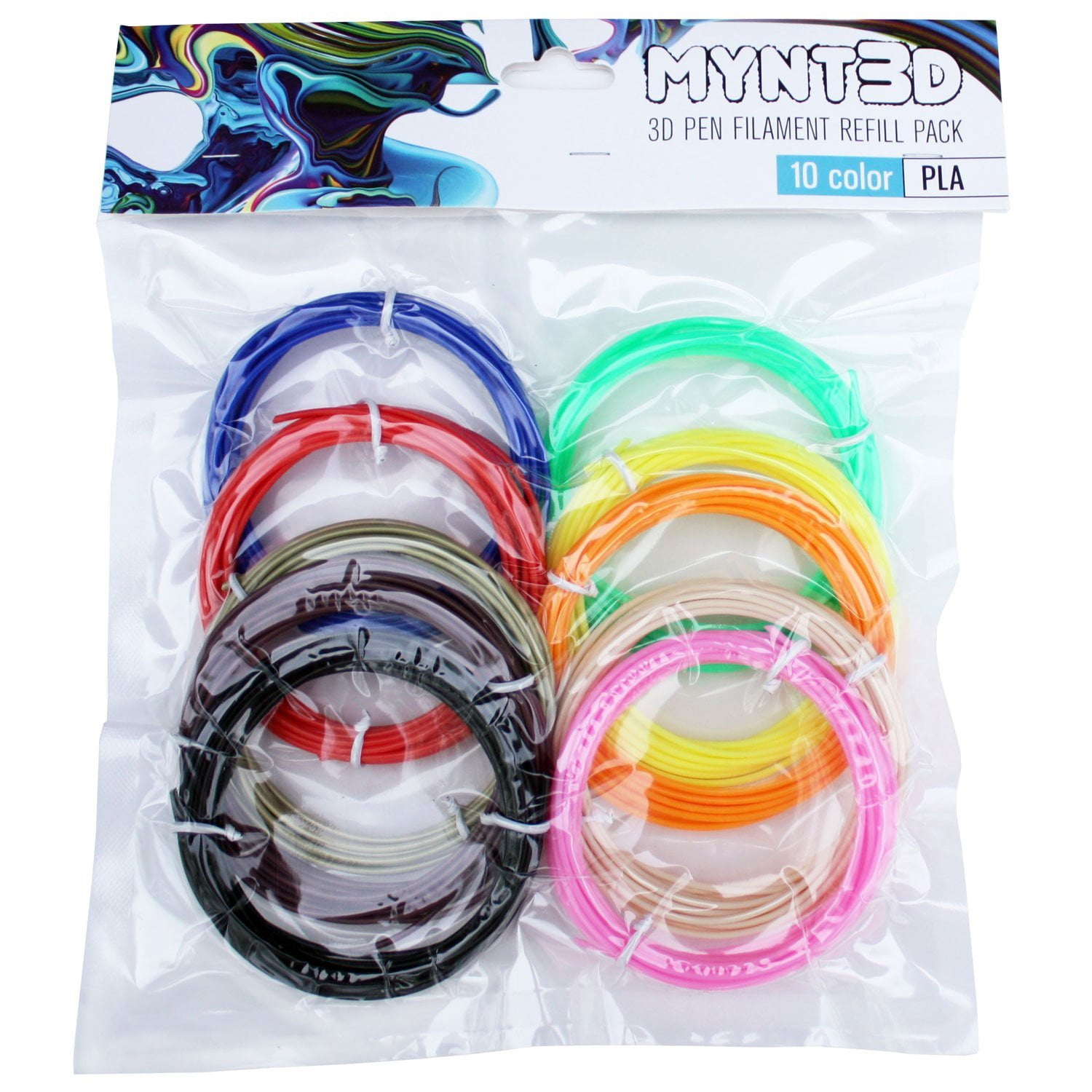 MYNT3D PLA 3D Printer Filaments with Accessories, for 3D Pens, 10