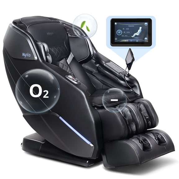 MYNTA Full Body Massage Chair Zero Gravity SL-Track, 12 Modes 3D Massage with Heat, Wireless Charging, Airbag Compression, Body Scan, Bluetooth Speaker, White Noise, No Assembly, Black