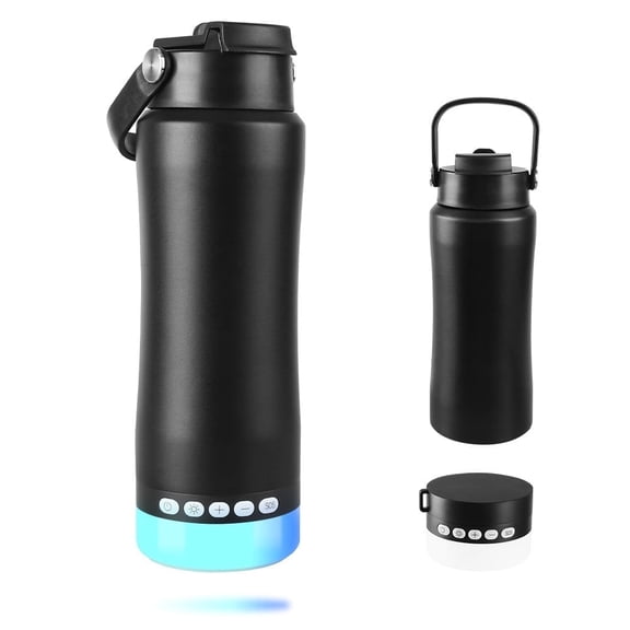 MYONAZ 2-in-1 LED Light Up Water Bottle, 18oz Insulated Stainless Steel Flask with Detachable 5 Light Modes & SOS, Rechargeable Camping Lantern, Perfect for Home and Outdoors (Black)