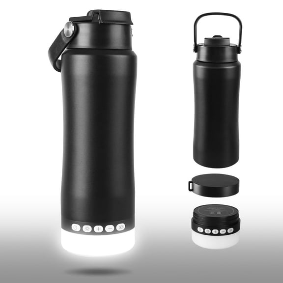 MYONAZ Insulated Water Bottle with Lantern, 18oz Stainless Steel Tumbler with Detachable Camping Light for Night Activities(Black)
