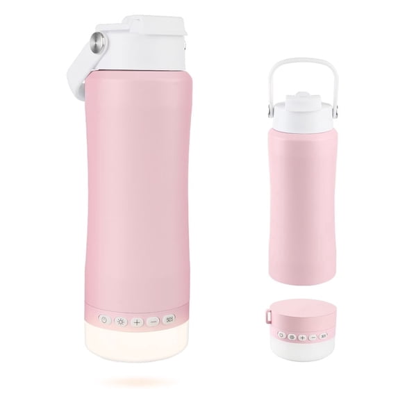 MYONAZ Insulated Water Bottle with Lantern 18oz Stainless Steel Flask with Detachable Rechargeable Camping Light, Perfect for Home and Outdoors (Pink)