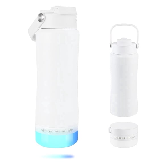 MYONAZ Insulated Water Bottle with Lantern, 18oz Stainless Steel Tumbler with Detachable Camping Light for Night Activities(White)