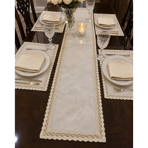 MYOON Elegant Ivory Can-Can Table Linen Set of 9(4 Placemats, 4 Napkins & 1 Table Runner)