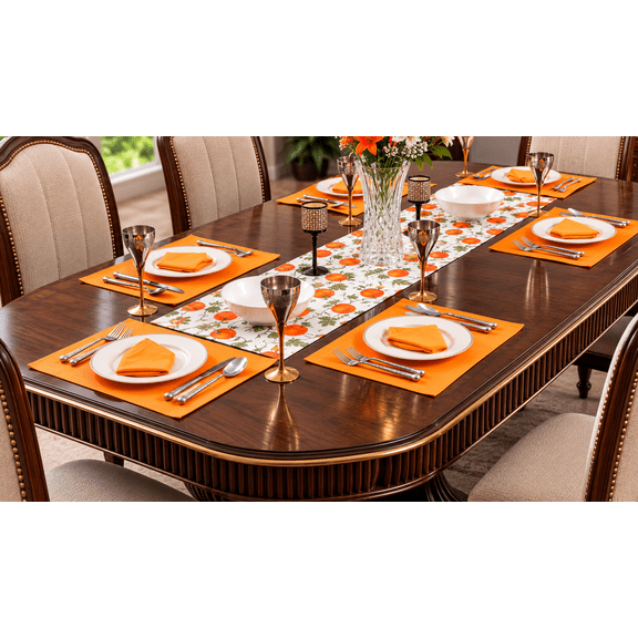 MYOON Pumpkin Floral Table Linen Set of 13, (6 Placemats, 1 Table Runner and 6 Napkins)