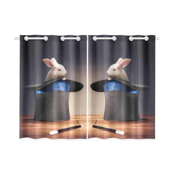 MYPOP A Rabbit In A Magician Hat Window Curtain Kitchen Curtain 26x39 inches (Two Piece)