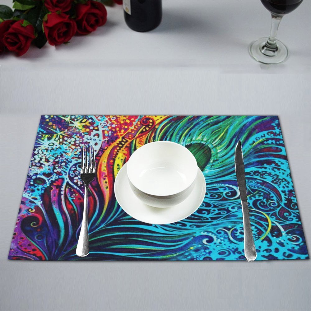 MYPOP Abstract Art Colorful Peacock Feathers Table Placemat 12x18 ...