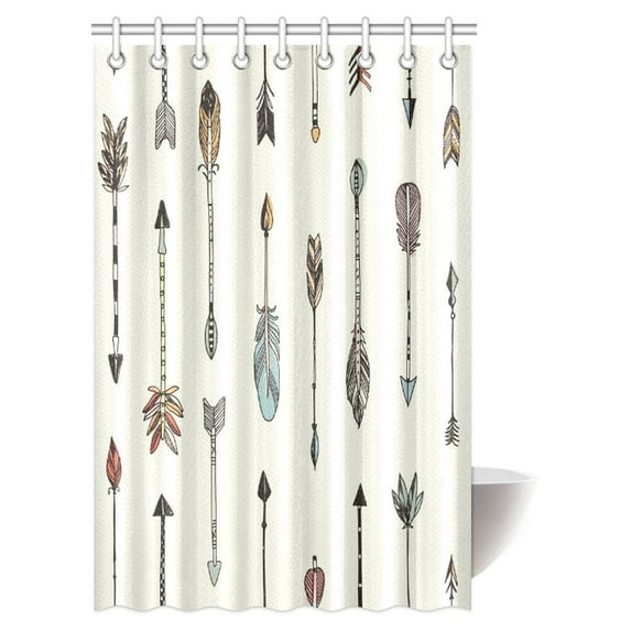 MYPOP Arrow Decor Shower Curtain, Arrows Rustic Pattern Vintage Decorative Artwork in Drawing Effect Fabric Bathroom Shower Curtain with Hooks, 48 X 72 Inches