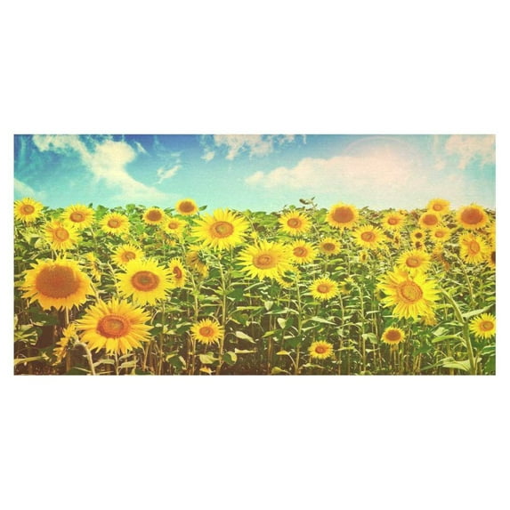 MYPOP Art Beautiful Flower Cotton Linen Tablecloth Sets 60x120 Inches - Blue Sky Cloud Desk Sofa Table Cloth Cover for Party Decor