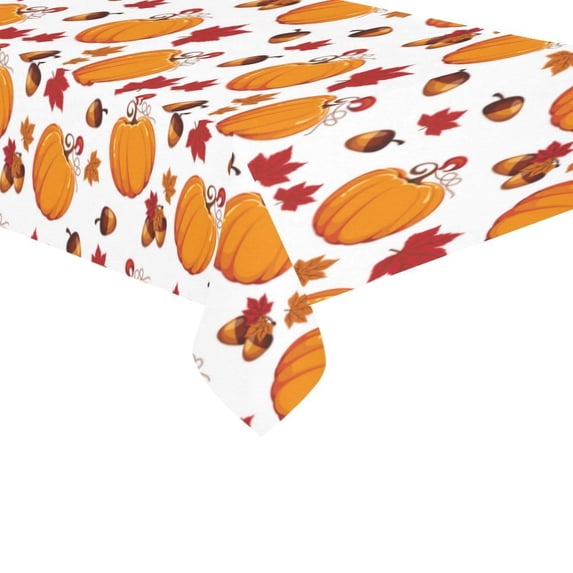 MYPOP Autumn Harvest Pumpkin Tablecloth 60x104 Inches, Fall Red Leaves White Tablecover Desk Table Cloth Cover for Party Decor