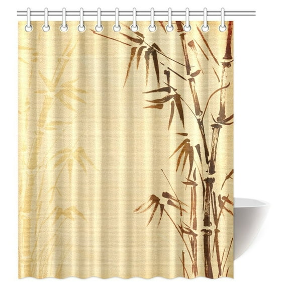 MYPOP Bamboo Decor Shower Curtain, Abstract Tree and Bamboo Pattern Design Bathroom Shower Curtain with Hooks, 60 X 72 Inches