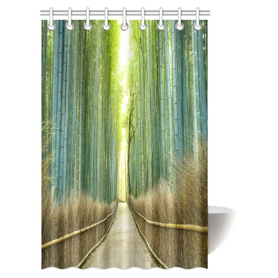 MYPOP Bamboo Forest Decor Shower Curtain, Asian Bamboo Forest Landscape Picture Fabric Bathroom Shower Curtain, 48 X 72 Inches
