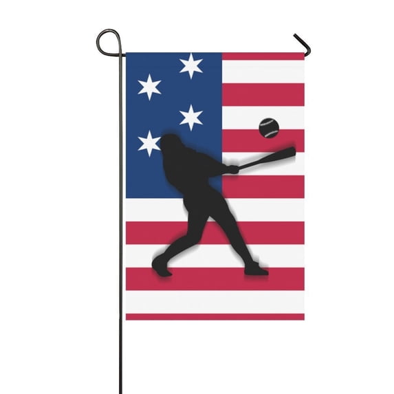MYPOP Baseball Athlete Silhouette Stars and Stripes Garden Flag 28x40 inches Outdoor Celebrating Holidays Decor