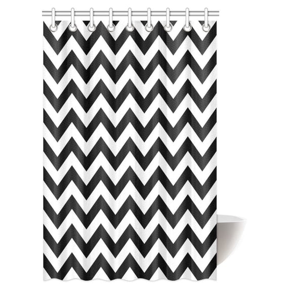 MYPOP Chevron Shower Curtain, Zig Zag Pattern and Black and White Classical Antique Artwork Fabric Bathroom Shower Curtain Set with Hooks, 48 By 72 Inches