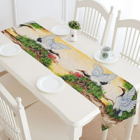 MYPOP Chinese Crane Painting Table Runner Placemat 16x72 inches, Traditional Asian Bird Tablecloth for Office Kitchen Dining Wedding Party HomeDecor