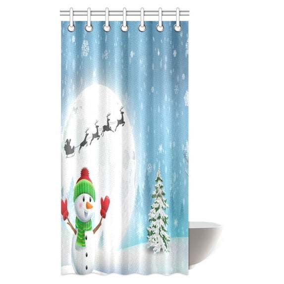 MYPOP Christmas Shower Curtain Decorations, Happy Snowman Christmas Shower Curtain, 36 X 72 Inches