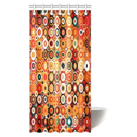 MYPOP Classical Pattern with Circles Rings and Polka Dots Vintage Style Geometric Grunge Fabric Bathroom Shower Curtain Set with Hooks, 36 X 72 Inches