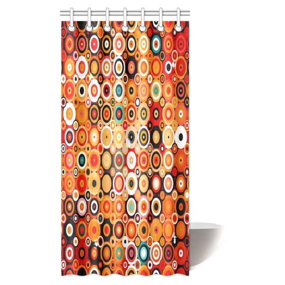 MYPOP Classical Pattern with Circles Rings and Polka Dots Vintage Style Geometric Grunge Fabric Bathroom Shower Curtain Set with Hooks, 36 X 72 Inches