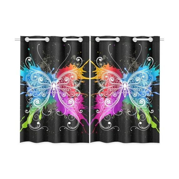 MYPOP Colorful Butterfly Window Curtain Kitchen Curtain 26x39 inches (Two Pieces)