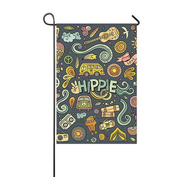 MYPOP Colorful Doodle Hippie Cartoon Yard Garden Flag 28 x 40 Inches
