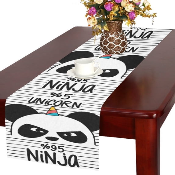 MYPOP Cute Panda Ninja Panda And Unicorn Cotton Linen Table Runner 14x72 Inches