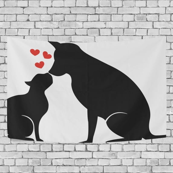 MYPOP Dog And Cat White Black Tapestry Wall Hanging Decoration Home Decor Living Room Dorm 60 x 40 inches