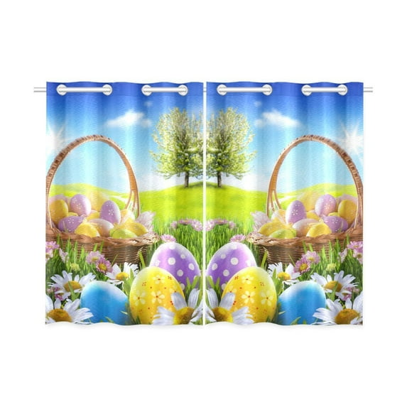 MYPOP Easter Eggs Window Curtain Kitchen Curtain 26x39 inches (Two Pieces)