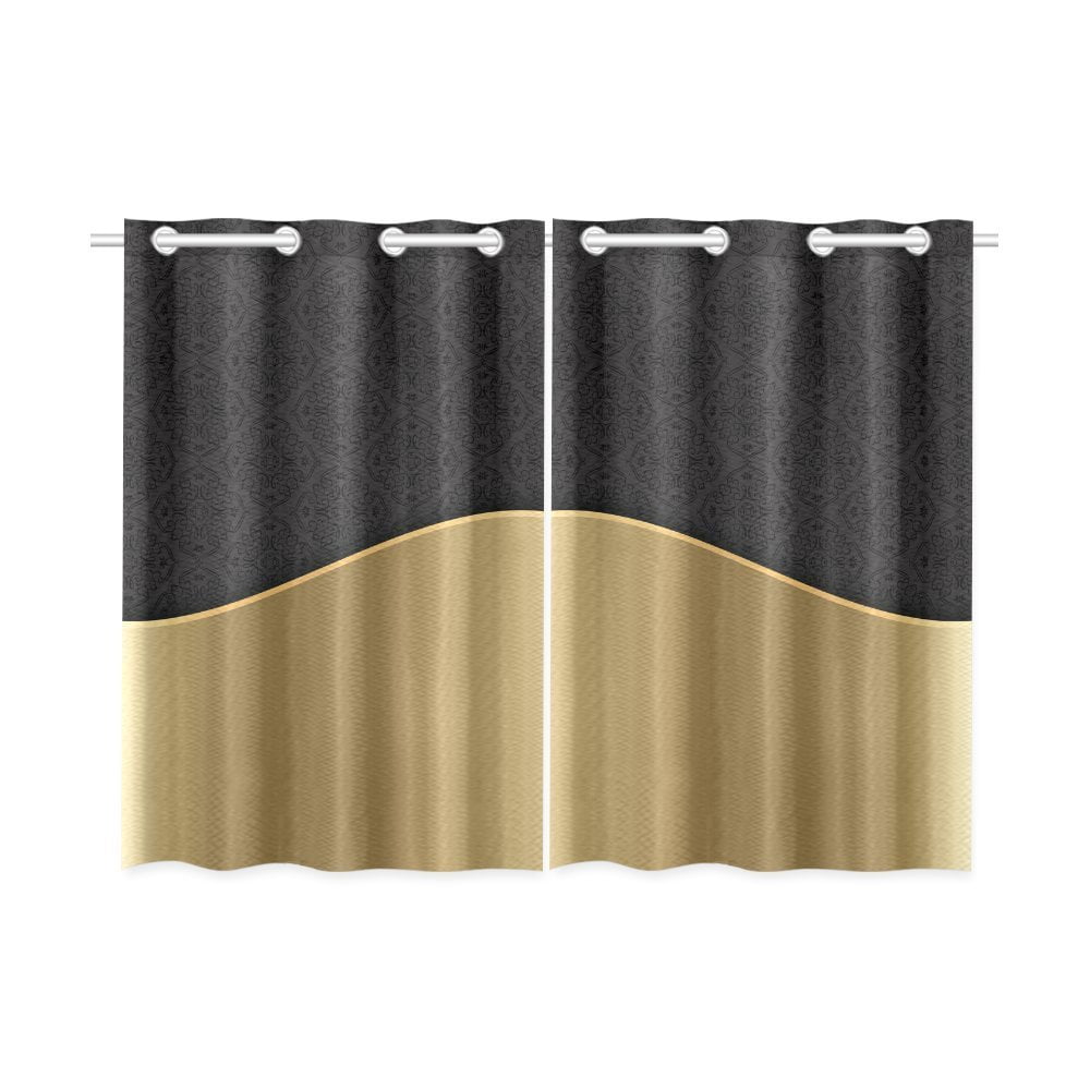 MYPOP Elegant Black Gold Damask Window Curtain Kitchen Curtain 26x39