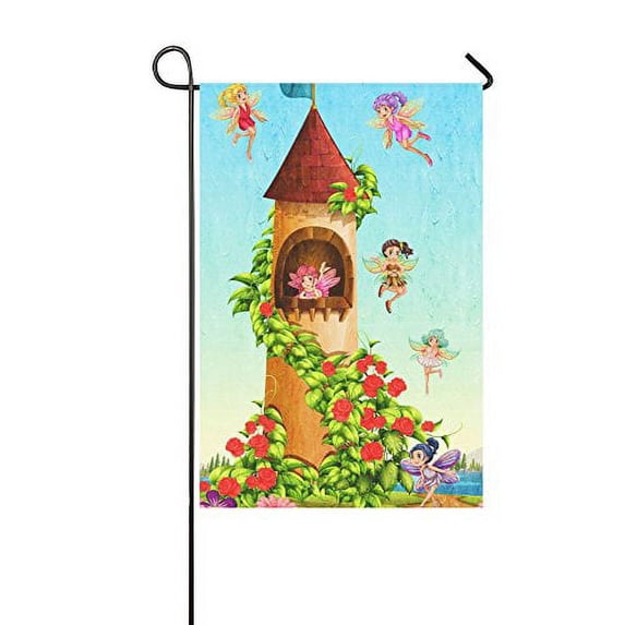 MYPOP Fairies Flying Around Tower Yard Garden Flag 12 x 18 Inches