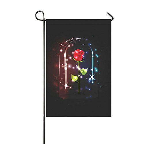 MYPOP Fairy Red Rose with Sparkle Under a Glass Dome Yard Garden Flag 28 x 40 Inches