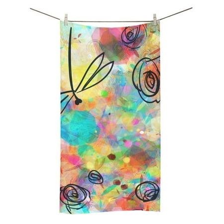 MYPOP Fantasy Garden Flowers Leaves Dragonflies Shower Towel Bathroom Bath Towel 30x56 inches