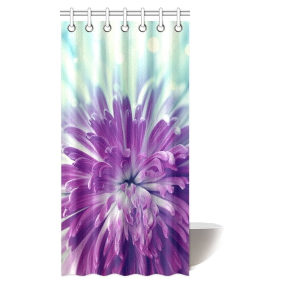 MYPOP Floral Decor Shower Curtain, Swirled Blooming Violet Flower Petals Essence Nature Print Fabric Bathroom Shower Curtain Set, 36 X 72 Inches