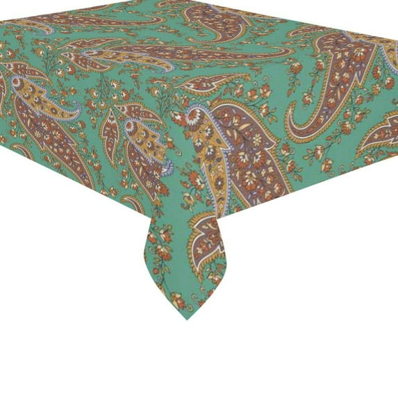 MYPOP Green Indian Paisley Floral Cotton Linen Tablecloth Set 60x84 Inches - Beautiful Flower Desk Table Cloth Cover for Holiday Party Decoration