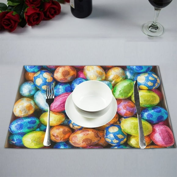 MYPOP Happy Easter Colorful Eggs Kitchen Table Mat Placemats for Dining Table 12x18 inches