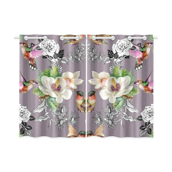 MYPOP Hummingbird and Colorful Flowers Window Curtain Kitchen Curtain 26x39 inches (Two Pieces)