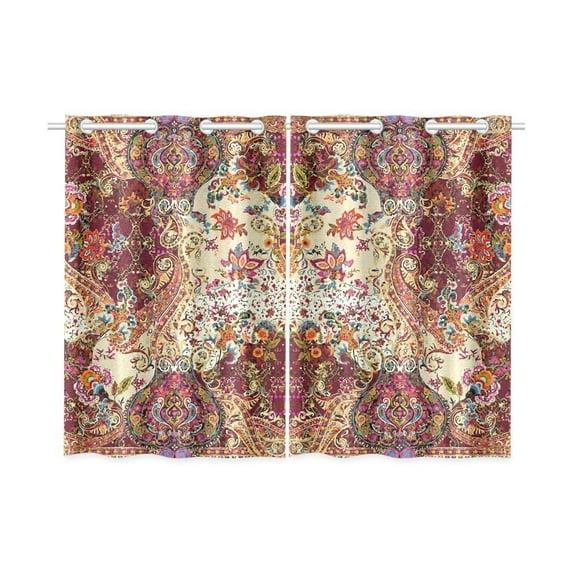 MYPOP Jacobean Floral Window Curtain Kitchen Curtain 26x39 inches (Two Piece)